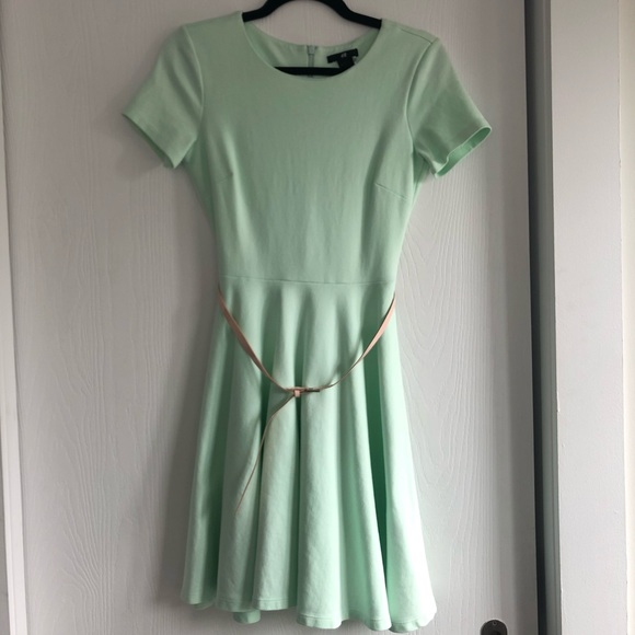 H&M mint skater style dress with pink belt - Picture 2 of 6